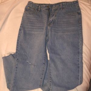 Shein Acid Wash Destroyed Raw Hem Mom Jeans
